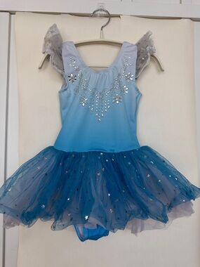 Sparkling Blue Girls Ballet Tutu Dress with Star Tulle
